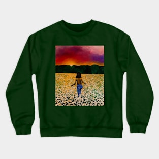 Women running through a field of flowers Crewneck Sweatshirt